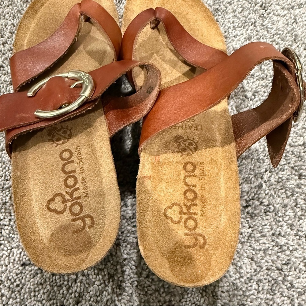 Yokono Made in Spain Toe Loop Wedge Sandals Brown Leather Cork Base Women’s US 8 - Picture 3 of 13